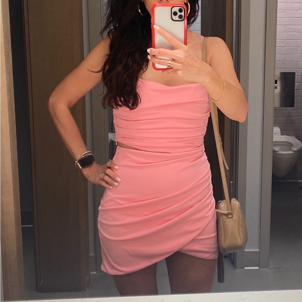 Zara Pink Bustier Crop Top & Draped Mini Skirt Set Small